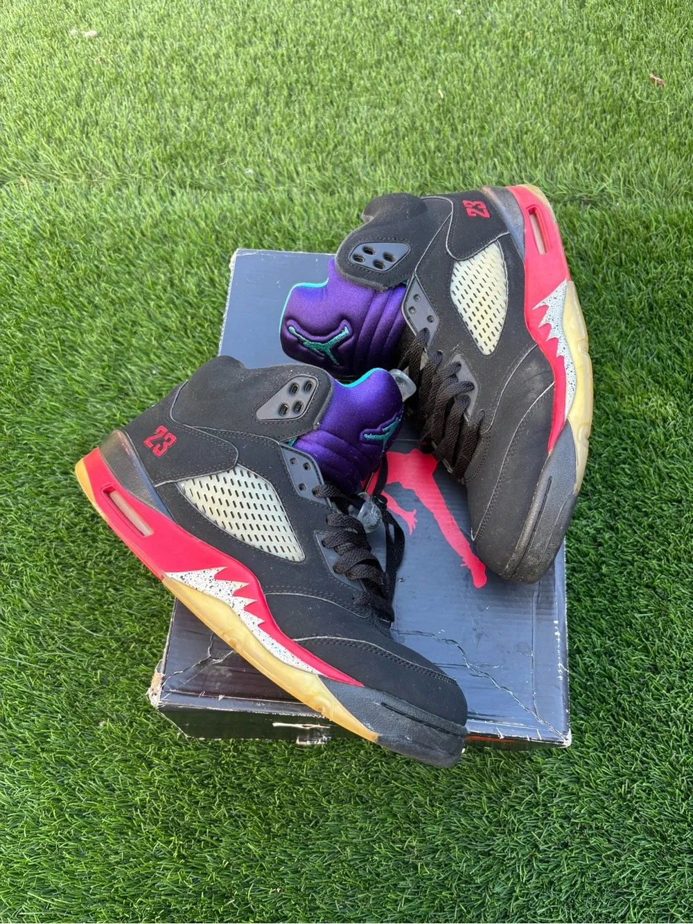 Jordan retro 5 black with Red, Purple & Teal Accents
